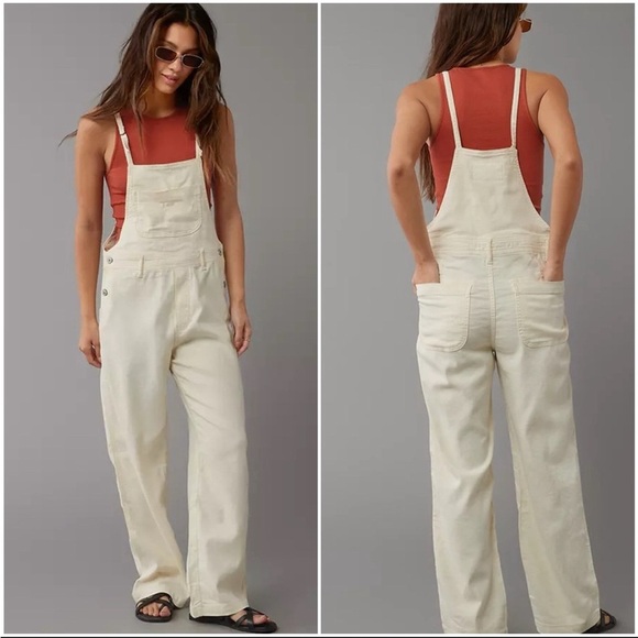 American Eagle Outfitters Denim - American Eagle Linen Blend Overalls Size Small Ivory/Cream Stretch